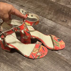 Elegant Floral Red Heeled Sandals
